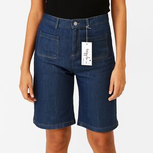Bonpoint Women's Bermuda Denim Shorts XS Blue High-Waisted Relaxed Fit